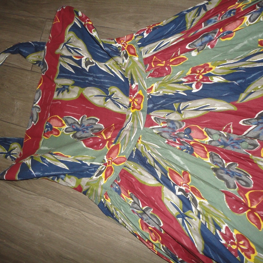 STYLEWORKS HALTER DRESS BLUE GREEN FLORAL SZ 18